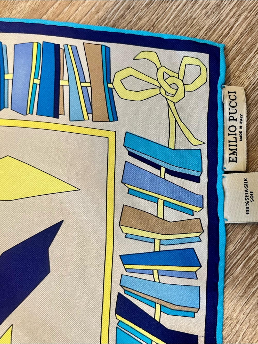 Emilio Pucci Scarf Gray Blue Taupe Aqua - Large Twill Silk Square Scarf - Picture 5 of 5
